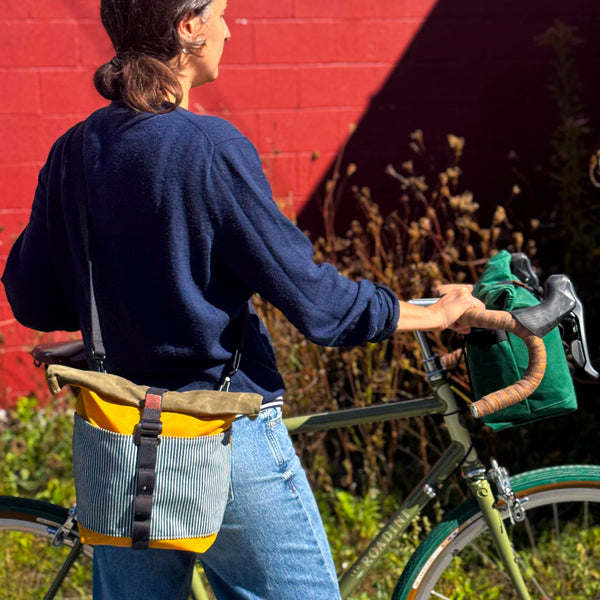 Fifth Season Canvas Bulldog Front Handlebar Bag (Railroad Stripe/Mustard/Olive)