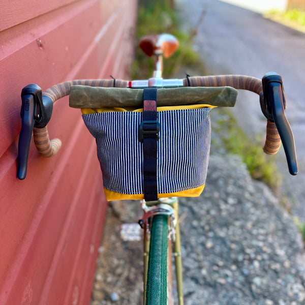 Fifth Season Canvas Bulldog Front Handlebar Bag (Railroad Stripe/Mustard/Olive)