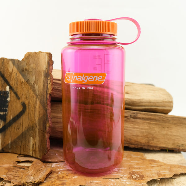 Nalgene Wide Mouth Water Bottle, 32 oz Clear w/ Pink Cap